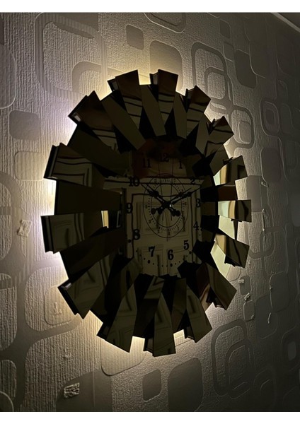 Işıklı 3D Piyano Aynalı Duvar Saati Sarı, Şık ve Modern Tasarım