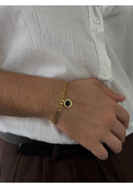 Gold Siyah Taş Erkek Zincir Kadın Bileklik Paslanmaz Çelik Unısex Kararmaz fiyatları