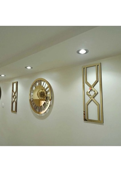 3'lü Modern Gold Tablo ve Duvar Saati Seti, 50 Cm, Şık ve Zarif Dekorasyon Parçası
