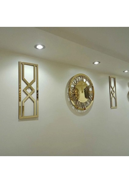 3'lü Modern Gold Tablo ve Duvar Saati Seti, 50 Cm, Şık ve Zarif Dekorasyon Parçası fiyatları