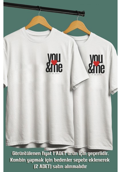 Sen & Ben ve Tarih Baskılı Unisex Sevgili Eş,çift Kombini Sevgiliye Eşe Hediye T-Shirt/tişört