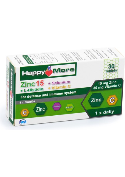 HappyMore Çinko, Selenyum, Histidin ve C Vitamini Içeren 30 Tablet Takviye Edici Gıda modelleri