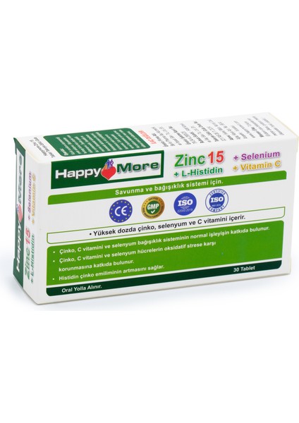 HappyMore Çinko, Selenyum, Histidin ve C Vitamini Içeren 30 Tablet Takviye Edici Gıda fırsatları