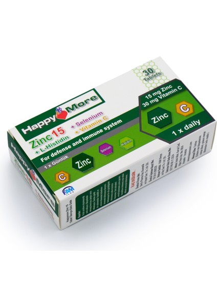 HappyMore Çinko, Selenyum, Histidin ve C Vitamini Içeren 30 Tablet Takviye Edici Gıda indirimleri