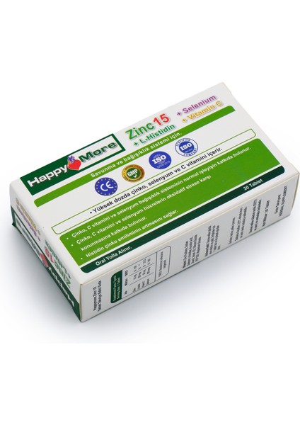 HappyMore Çinko, Selenyum, Histidin ve C Vitamini Içeren 30 Tablet Takviye Edici Gıda