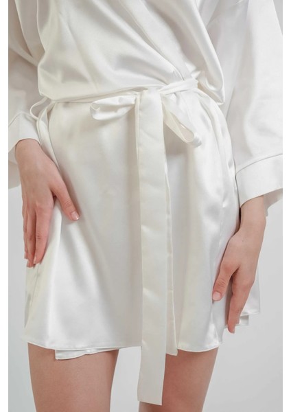 Kadın Gelin Beyaz Mini Kuşaklı Şık Taşlı Bride Sabahlık modelleri