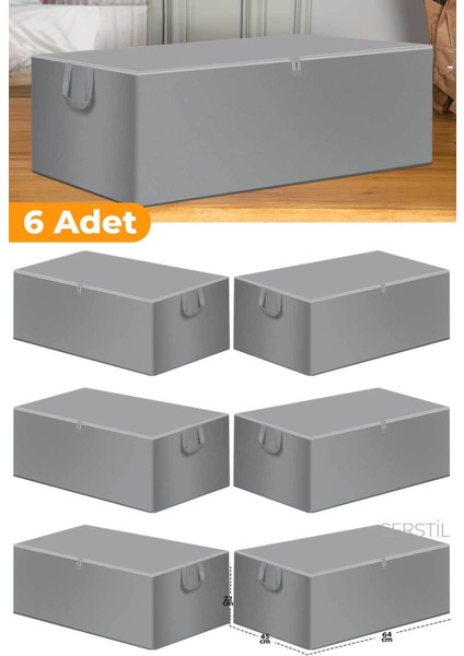6 6 Adet - Büyük Boy Baza Altı ve Çekyat Hurç 65 x 45 x 22 cm - Gri 45 x 64 Tr Gri 100% Polipropile
