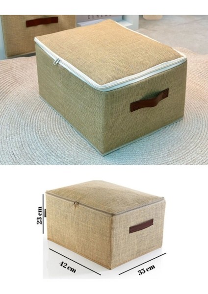 Jüt Jüt Deri Kulplu Baza Altı, Dolap Içi Destekli Kutu Hurç 35X42X23 cm Bej 35 x 42 Yıkanmaz, Sadec fiyatları