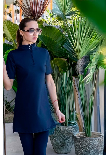 Kısa Kollu Lacivert Yarı Kapalı MAYO-2545