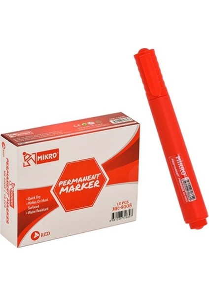 Permanent Markör Kalem Kırmızı Yuvarlak Uç - 2 Adet