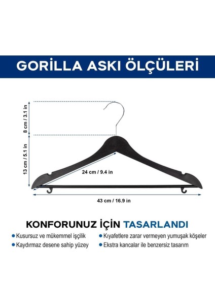 10 Ahşap Görünümlü Plastik Siyah Kıyafet Elbise Askısı Askılığı Gömlek Askısı Pantolon Askısı 10'lu fiyatları