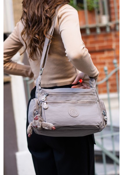 Sanmorris Kadın Suya Dayanıklı Paraşüt Kumaş Çok Gözlü Ayarlanabilir Çapraz Askılı Omuz Çantası 3007