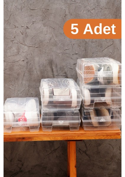 Tr 5 Adet - Ayakkabı Kutusu Şeffaf Ayakkabı Saklama Kutusu 5 Plastik Turuncu