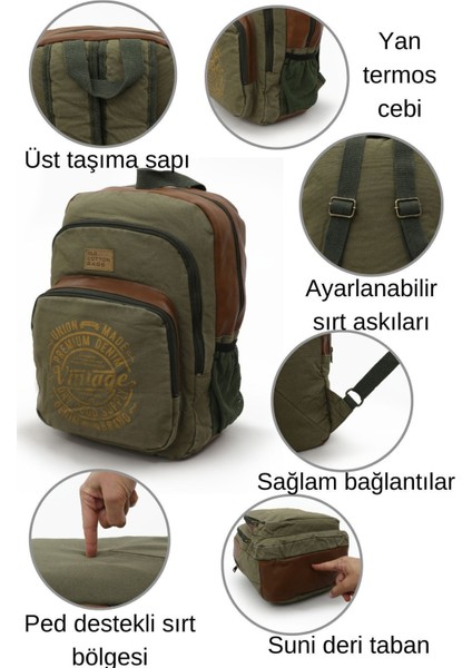 7184 Revilla Kahverengi Sırt Okul Seyahat 15.6 Inç Laptop Notebook Spor Kanvas Pamuk Kumaş Çantası fırsatları
