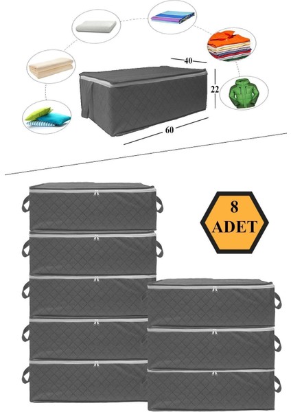 Type0 8 Adet -Kapitoneli Büyük Boy Baza Altı ve Çekyat Tipi Hurç 60X40X22 (Gri) Tela 8 Gri 60 x 40