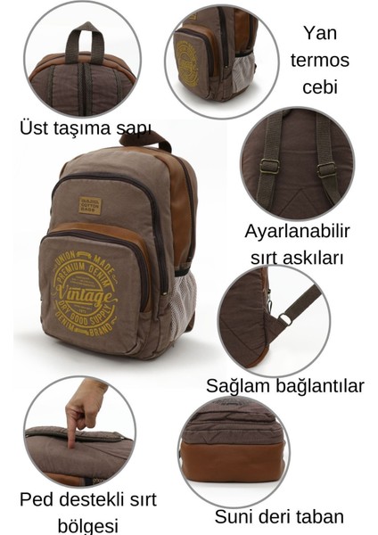 7184 Revilla Kahverengi Sırt Okul Seyahat 15.6 Inç Laptop Notebook Spor Kanvas Pamuk Kumaş Çantası fırsatları
