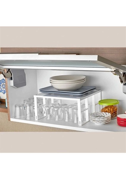 Beyaz 1 Adet Dolap Içi Düzenleyici Raf, Bardak Rafı, Düzenleme Rafı Org-01 Metal 1 Parça