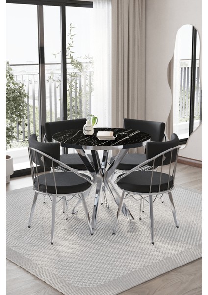 Mutfak Masa Sandalye Takımı , Zümrüt 4 Kişilik Mutfak Masa Takımı, Yuvarlak Masa Takımı