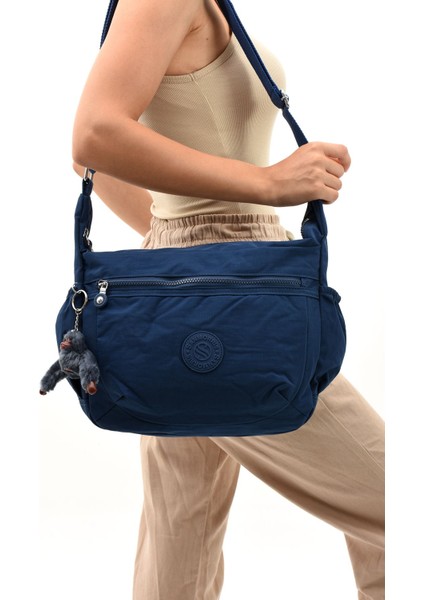 Sanmorris Unisex Suya Dayanıklı Krinkıl Kumaş Çok Gözlü Çapraz Okul, Seyahat ve Omuz Çantası 3045