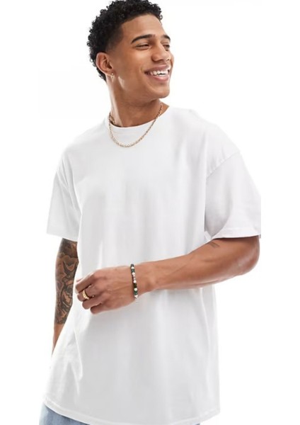 Büyük Beden Erkek Tişört %100 Pamuk Beyaz Oversize Narenciye Baskılı Yazlık modelleri