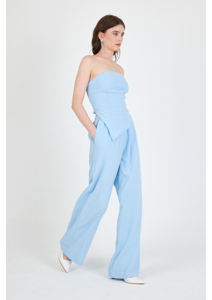 Bebe Mavi Straplez Asimetrik Bluz Pantolon Takım 5234 fiyatları