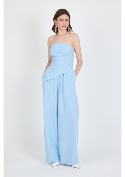 Bebe Mavi Straplez Asimetrik Bluz Pantolon Takım 5234 modelleri