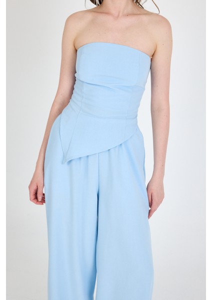 Bebe Mavi Straplez Asimetrik Bluz Pantolon Takım 5234 fırsatları