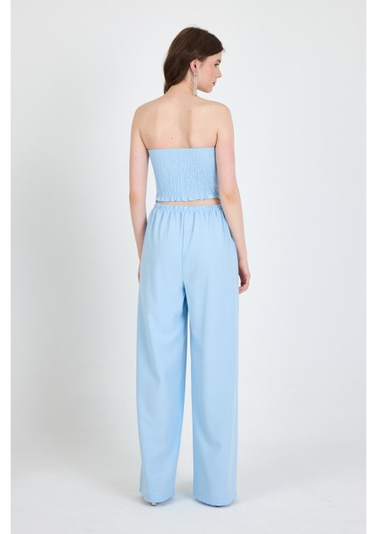Bebe Mavi Straplez Asimetrik Bluz Pantolon Takım 5234 indirimleri