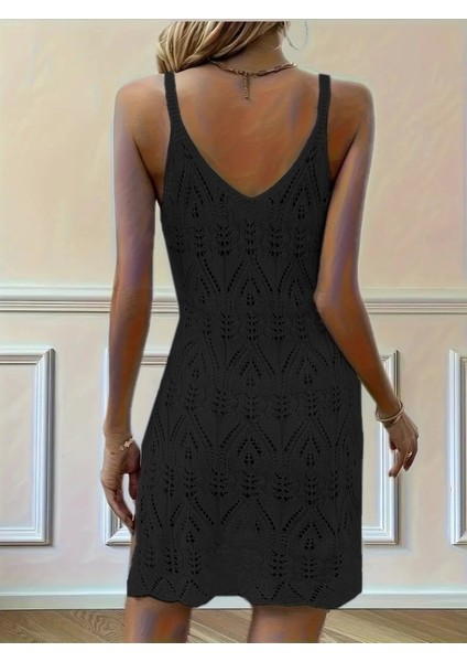 Kadın Askılı Desenli Yandan Yırtmaçlı Triko Elbise indirimleri