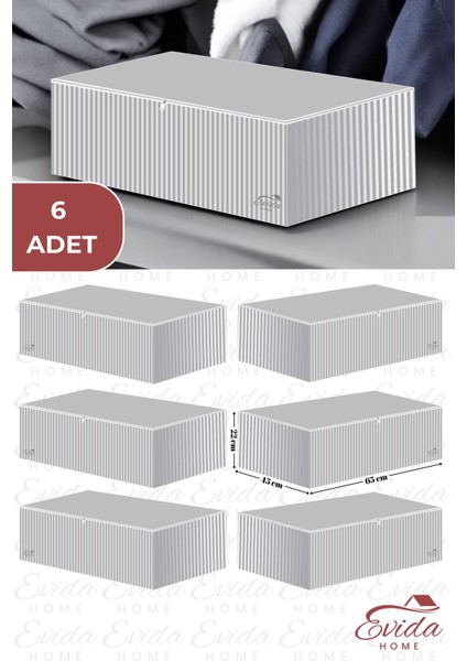 Type 0 6 Adet Antrasit Çizgili Büyük Boy Baza Altı ve Çekyat Hurç - 65X45X22 cm - Organizer Gri Tr