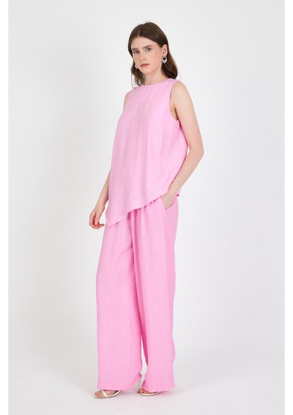 Şeker Pembe Asimetrik Kesim Bluz Pantolon Ikili Takım 5219 modelleri