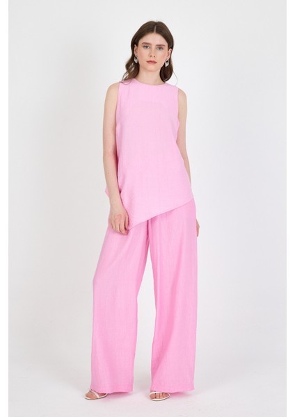 Şeker Pembe Asimetrik Kesim Bluz Pantolon Ikili Takım 5219 fiyatları