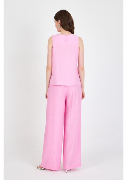 Şeker Pembe Asimetrik Kesim Bluz Pantolon Ikili Takım 5219 indirimleri