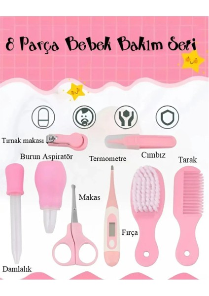 8 Parça Bebek Bakım Seti Pembe Renk