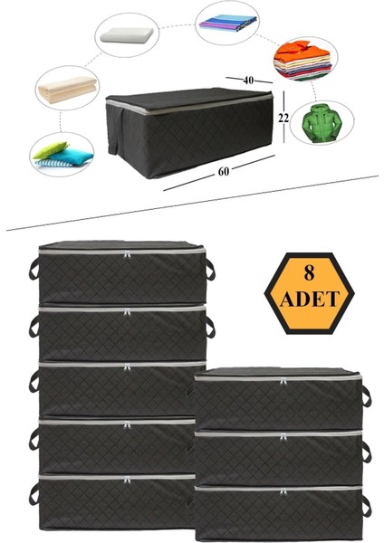 Tela 8 Adet Kapitone Desenli Bazaaltı Gri Hurç 60X40X22 Gri 8