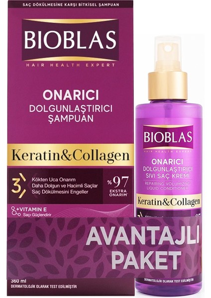 Collagen ve Keratin Şampuan 360 ml + Sıvı Saç Kremi 200 ml