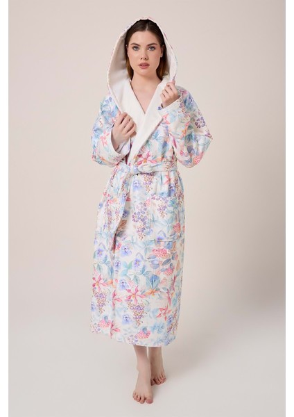 Narciso Fiore Desenli Dijital Baskılı Kapüşonlu Bornoz
