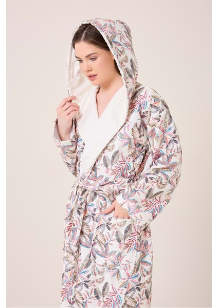 Fiore Desenli Dijital Baskılı Kapüşonlu Bornoz fiyatları