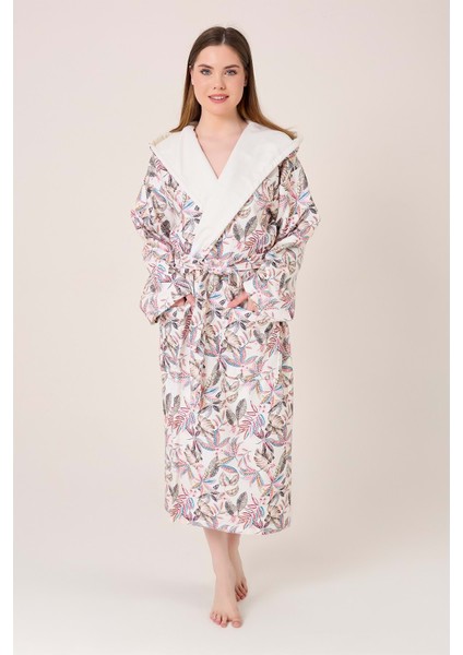 Fiore Desenli Dijital Baskılı Kapüşonlu Bornoz modelleri