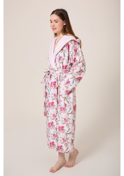 Peonia Fiore Desenli Dijital Baskılı Kapüşonlu Bornoz modelleri