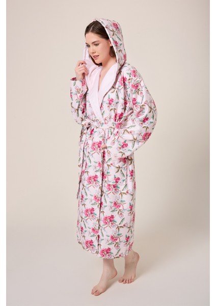 Peonia Fiore Desenli Dijital Baskılı Kapüşonlu Bornoz fırsatları