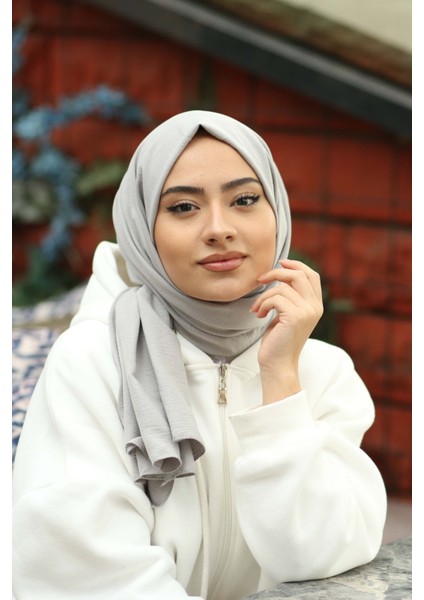 Fivescarf Pamuk Kraş Caz Şal Açık Gri