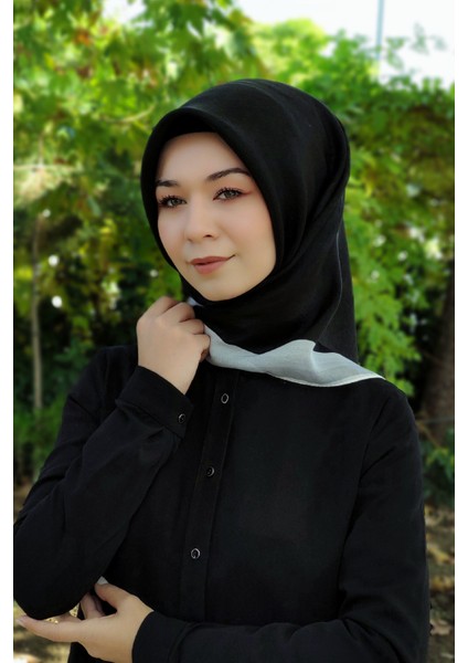 Kristal Kehribar Abiye Eşarp Siyah (Gümüş Gri Çizgili)