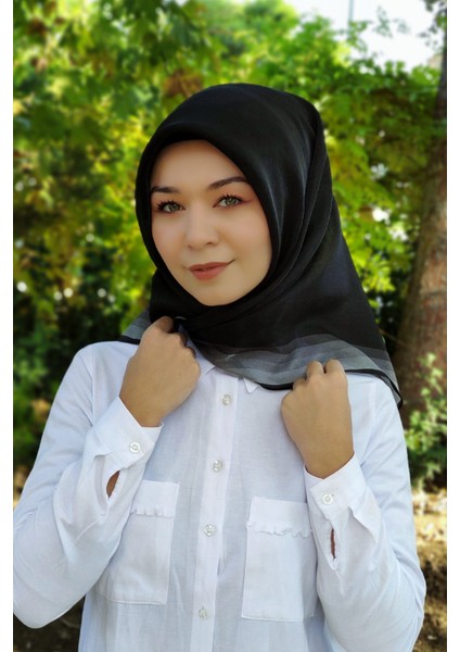 Kristal Kehribar Abiye Eşarp Siyah (Gümüş Gri Çizgili) fırsatları