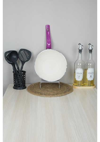 24 cm Fuşya Wok Tava