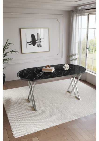 Mutfak Masa Sandalye Takımı Selenit 90*160 Oval Gümüş Benchli 6 Kişilik Mutfak Masa Takımı BENCHLİ indirimleri