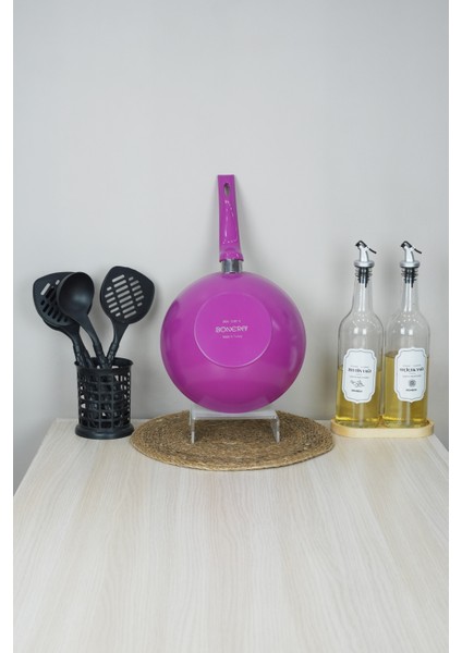 24 cm Fuşya Wok Tava