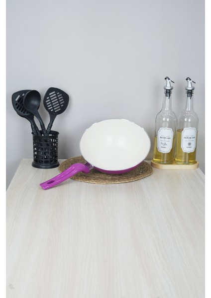 24 cm Fuşya Wok Tava