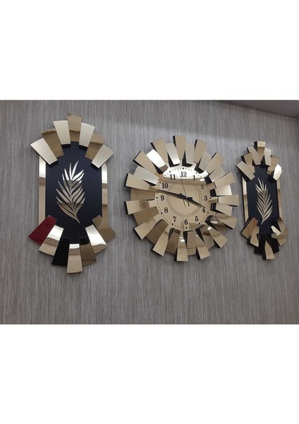 3'lü Gold Aynalı 3D Piyano ve Palmiye Desenli Duvar Saati, Türk Rakamli fırsatları
