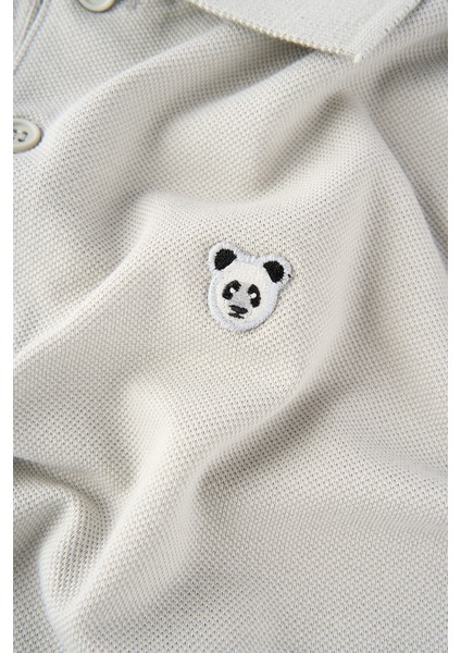 Panda Polo Yaka T-Shirt - Gri